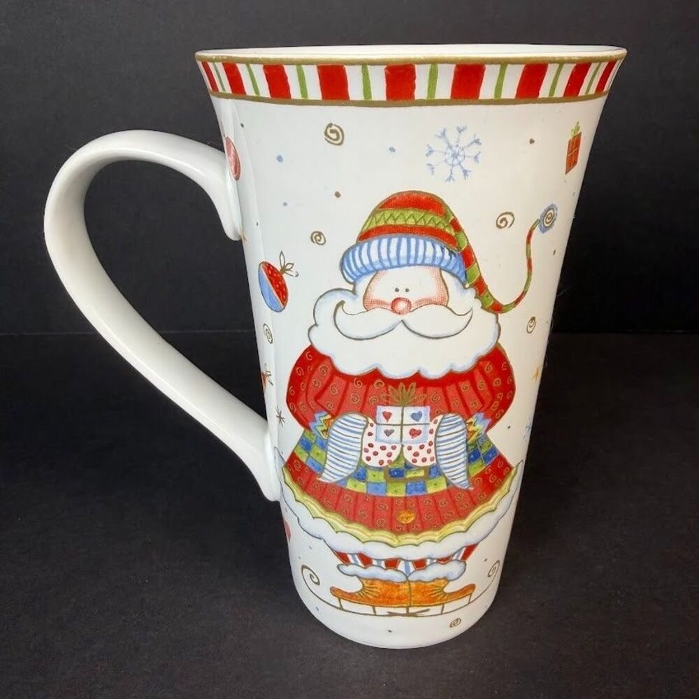 222 Fifth "Christmas Play" Santa Tall Latte/Coffee Mug, Excellent Condition